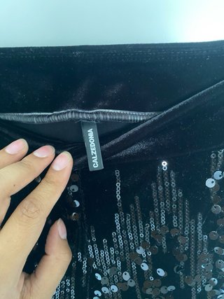 Pantalón largo lentejuelas negro mujer
