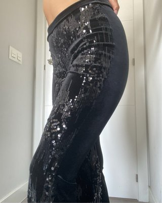 Pantalón largo lentejuelas negro mujer