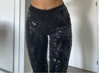 Pantalón largo lentejuelas negro mujer
