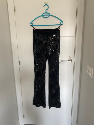 Pantalón largo lentejuelas negro mujer
