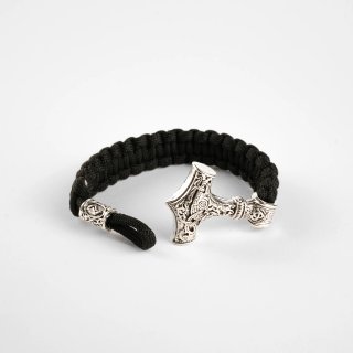Pulsera Martillo de Thor Mjolnir Negra y Plateada