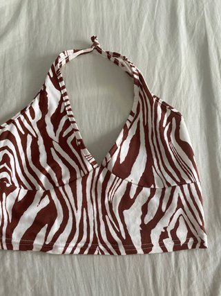 Top halter cebra marrón y blanco