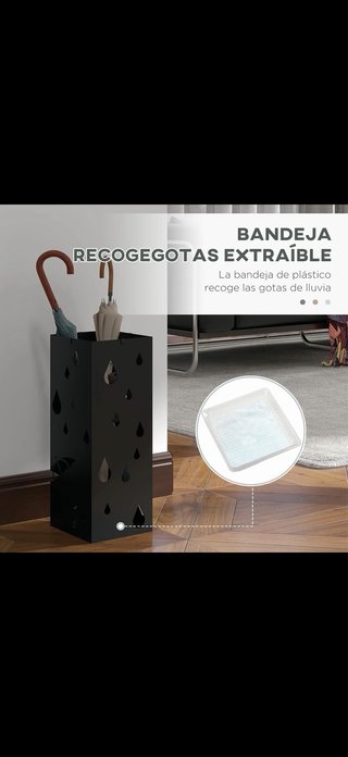 Paragüero negro acero con bandeja extraíble