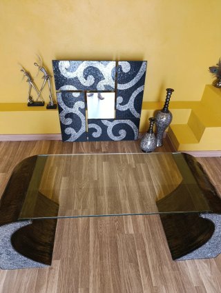 Espejo Mosaico Vintage Cristal Plata/Negro