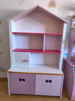 Mueble infantil casita rosa y blanco