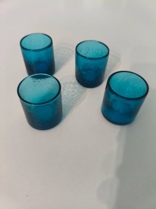 4 vasos de chupito azules de cristal