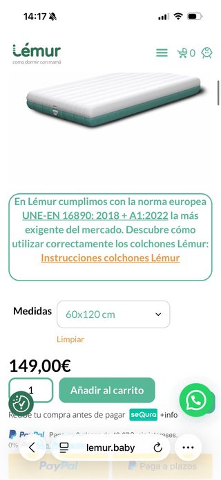 Colchón cuna Lemur 60x120 1,5 año de uso KIBO