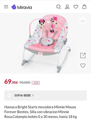 Hamaca balancín Minnie para bebé, 30e.