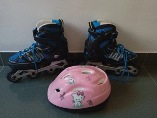 Patines en línea Oxelo y casco Hello Kitty