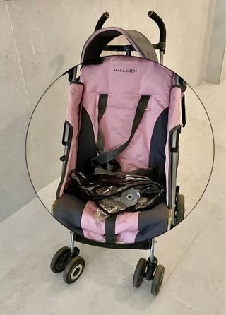 Cochecito Maclaren Gris/Rosa + Protector Lluvia