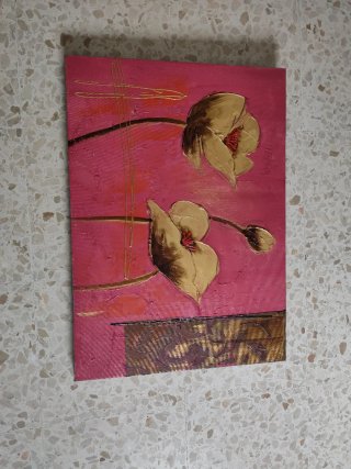 Cuadro Flores Fucsia y Dorado