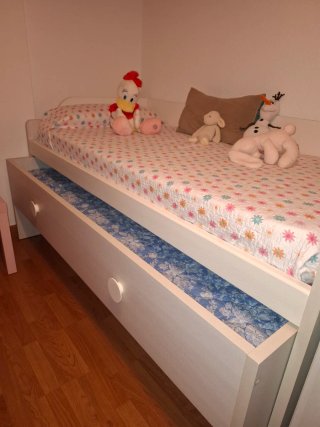Cama nido compacta 90x190 blanca y rosa + zapatero