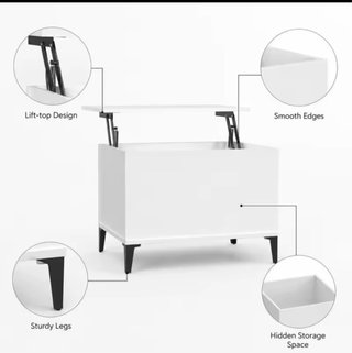Mesa centro elevable blanca con almacenaje