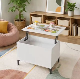 Mesa centro elevable blanca con almacenaje