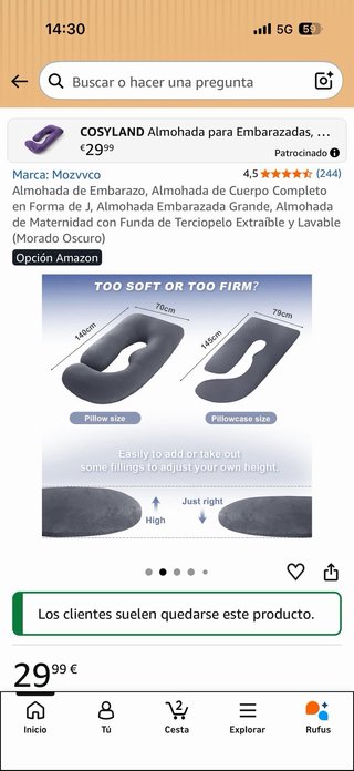 Cojín de Embarazo U Gris. Almohada de embarazo