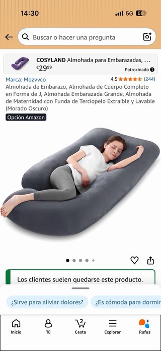 Cojín de Embarazo U Gris. Almohada de embarazo