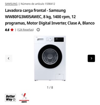 Lavadora Samsung 8kg Carga Frontal Clase A