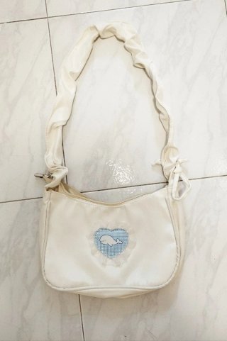 Bolso Hombro Y2K Corazón Ballena Beige Azul