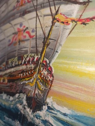Cuadro antiguo pintado a mano barco