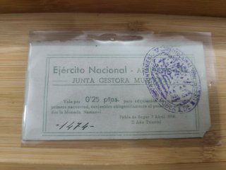 Vale 0,25 Ptas Pobla de Segur 1938 Ejército Nacion