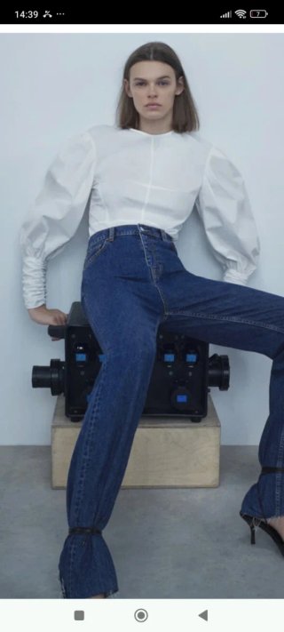 Camisa Zara manga abullonada blanca