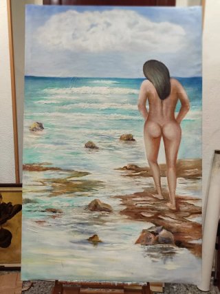 Cuadro Lienzo Mujer Playa Maleta