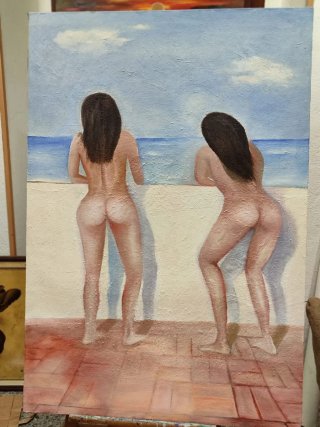Cuadro Lienzo Mujer Playa Maleta
