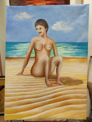 Cuadro Lienzo Mujer Playa Maleta