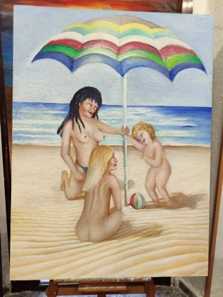 Cuadro Lienzo Mujer Playa Maleta