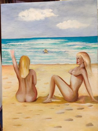 Cuadro Lienzo Mujer Playa Maleta
