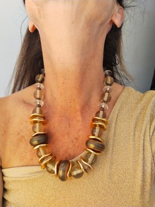 Collar Vintage Bolas Cobre y Transparentes