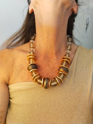 Collar Vintage Bolas Cobre y Transparentes