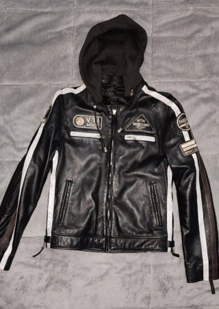 Chaqueta Moto Cuero Mujer Negra y Blanca