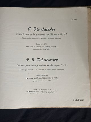 Vinilo Tchaikovsky/Mendelssohn Concierto