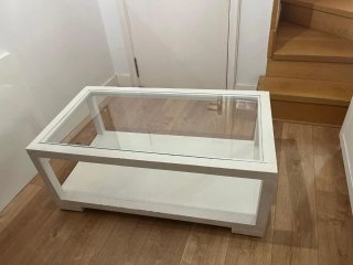 Mesa de centro cristal y madera blanca de banak