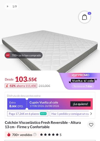 Colchón viscoelástico 1,35m a estrenar