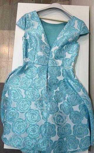 Vestido fiesta flores azul y plata