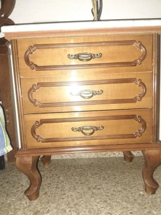 Mesita de noche antigua madera y mármol