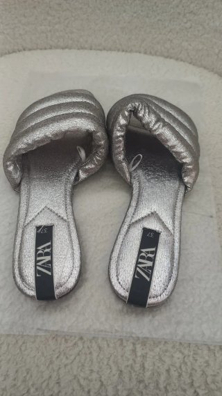 Sandalias Planas Zara Plata Talla 37