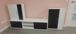 Mueble TV salón blanco liso y gris antracita