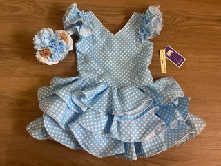 Traje Flamenca Niña Lunares Azul Blanco