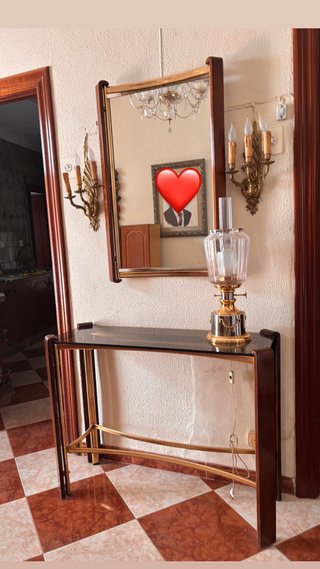 Mobile ingresso vintage specchio legno e cristallo