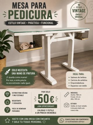 Mesa Pedicura Vintage 150x35x100cm