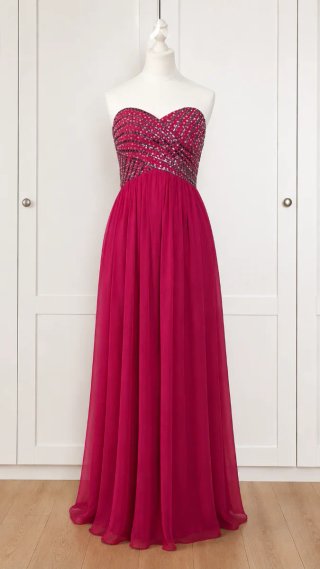 Vestido largo rojo con pedrería