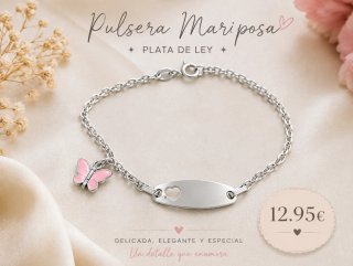 Pulsera Plata Mariposa Corazón