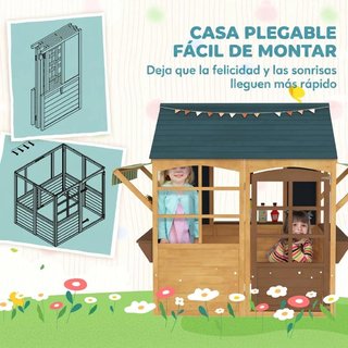 Casita Infantil Madera con Ventanas Pizarra Toldo