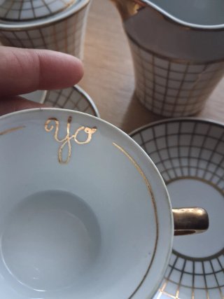 Tazas , azucarero y jarrita vintage Tú y Yo