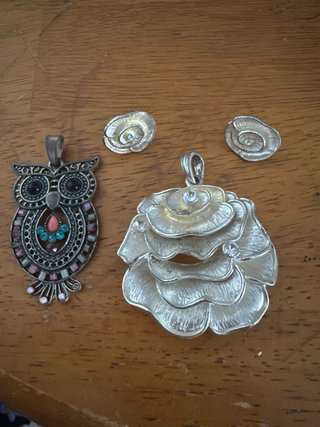 Lote bisutería vintage: búho, flor y pendientes