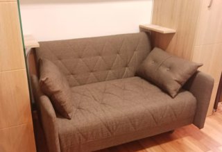 Sofá Cama Tela Marrón y Negro