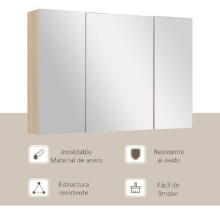 Armario Baño Espejo 3 Puertas Madera